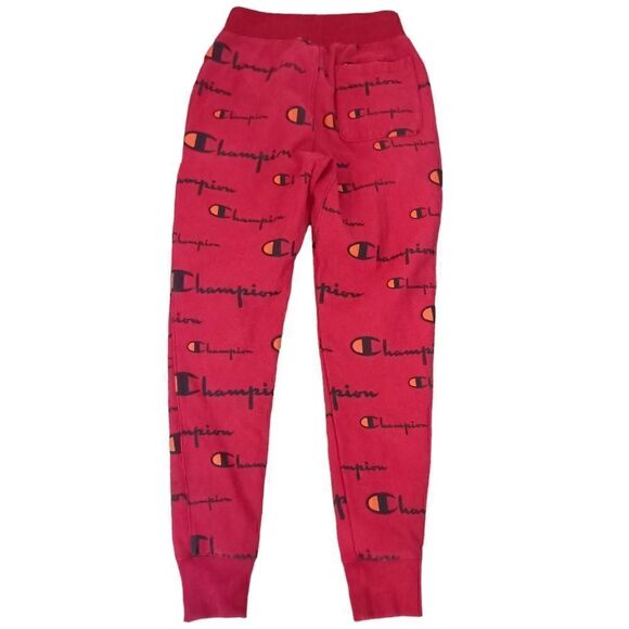 Champion Reverse Weave Joggers S All Over Print Spell Out Red Track Pants Pocket - Picture 10 of 16